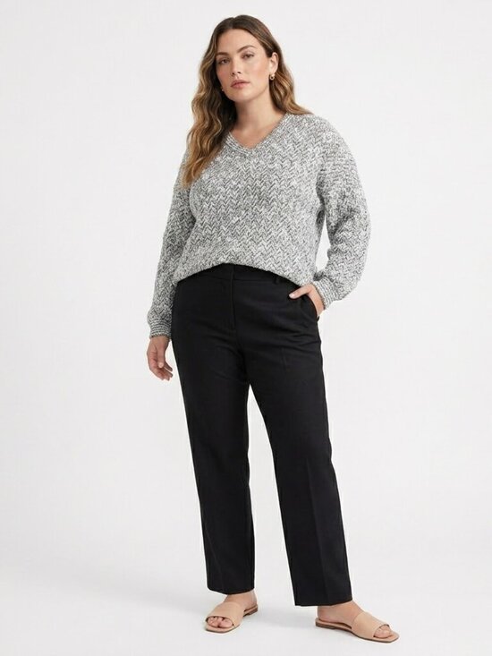 Leo Chevalier Sweaters - Leo Chevalier Plus Size Knit Sweater 2XL Grey V-Neck Chevron Boho Chic Sweater
